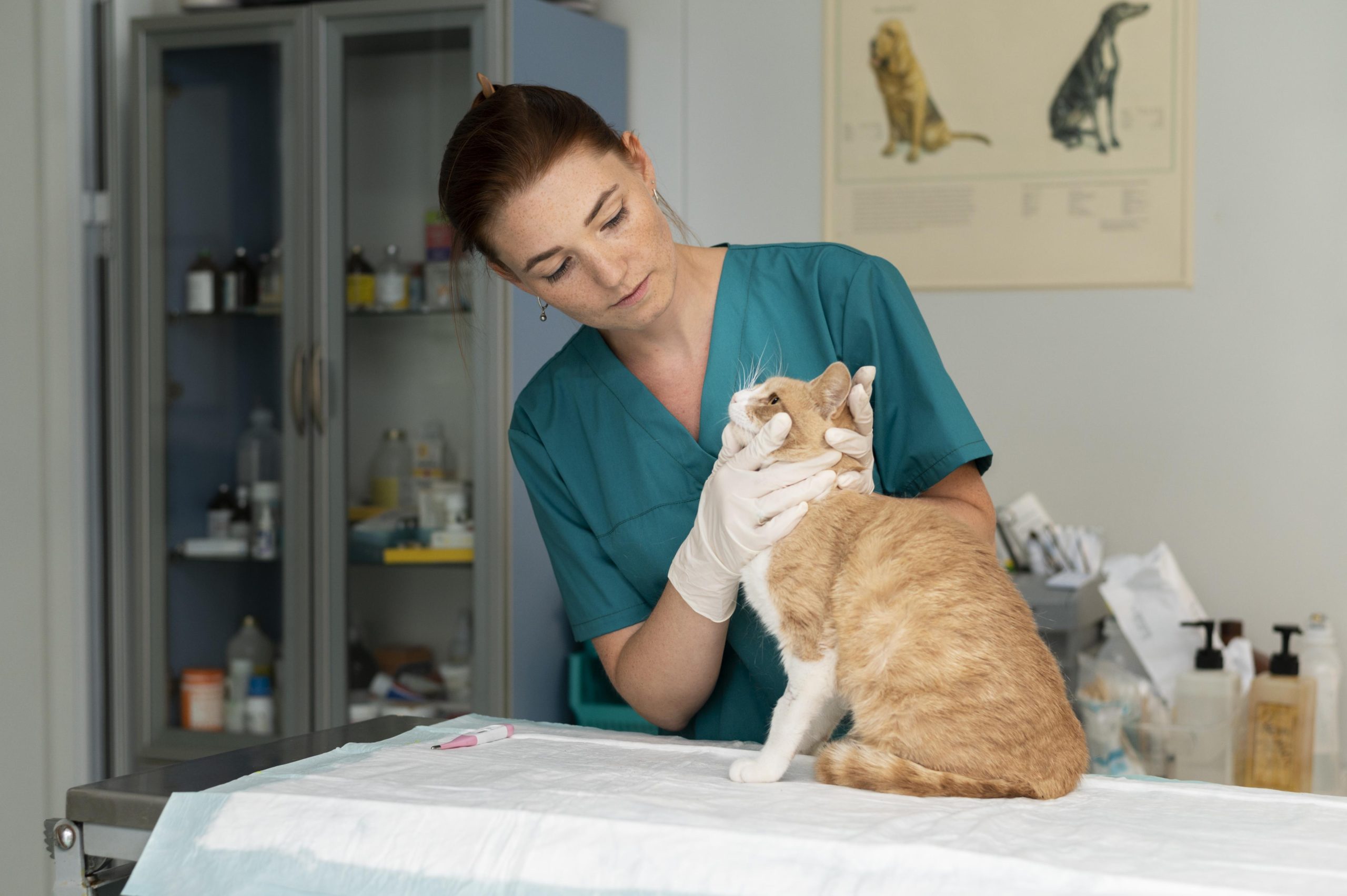 Veterinářka sleduje stav dásní kočky